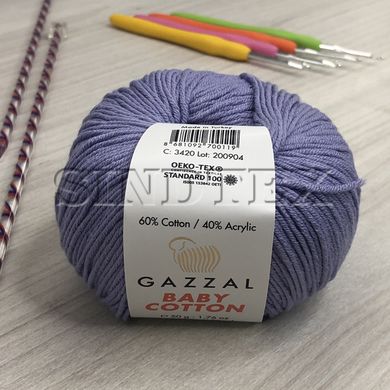 Пряжа Gazzal – Baby Cotton колір 3420 Бузковий