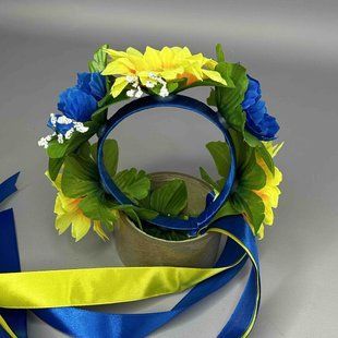 Віночок дитячий на обручі зі стрічками - волошки