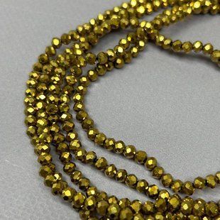 Намистини кришталеві рондель 4х3мм, нитка-135 од, золоте напилення