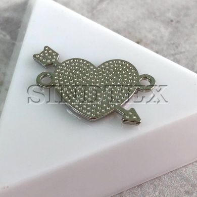 Коннектор металлический Сердце с эмалью 16х25 мм, - красный в серебре