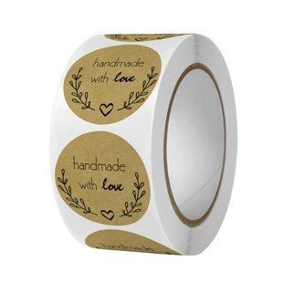 Наклейки на бобіні "HANDMADE WITH LOVE" 2,5 см, у рулоні 500 шт крафт-папір