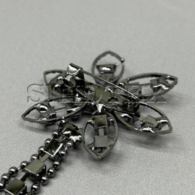 Брошь-булавка Цветок с подвесками 4х7,5 см - графит #37205