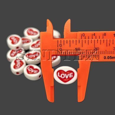 (20 г) Пластиковые бусины плоские Love 10х13 мм - красный