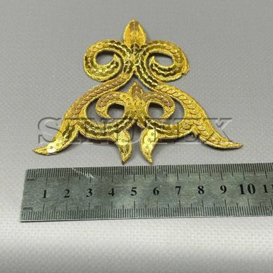 Лейсы, термо аппликации с пайетками 9х10см - золото