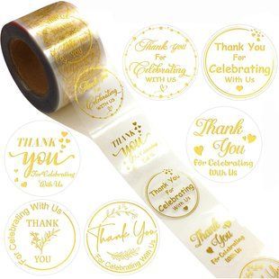 Наклейки на бобіні &laquo;Thank you&raquo; 2,5 см, в рулоні 500 шт - прозора з золотом