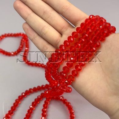 Бусины хрустальные рондель 8х6мм, нить-60 шт, красный прозрачный