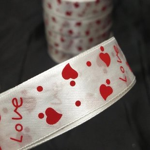 Атласна стрічка червона "Love" 2,5 см (23 м) "Sindtex" (АЛР2-004)