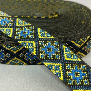 2,5 см тесьма национальная с украинским орнаментом - сине-желтый ромб
