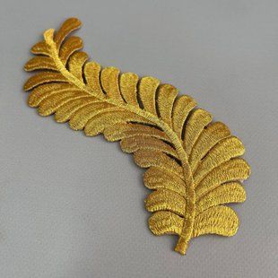 Лейсы, термо аппликации перо 8х19,5 см - золото